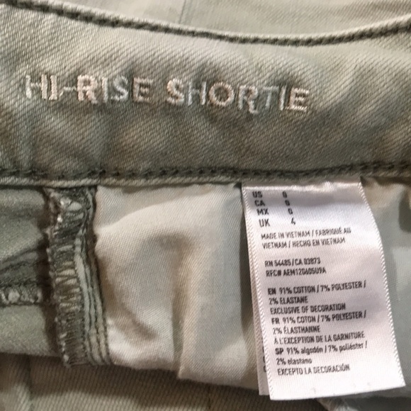 American Eagle “Hi-Rise Shortie” Light Olive Green Distressed Denim Shorts - Picture 7 of 7